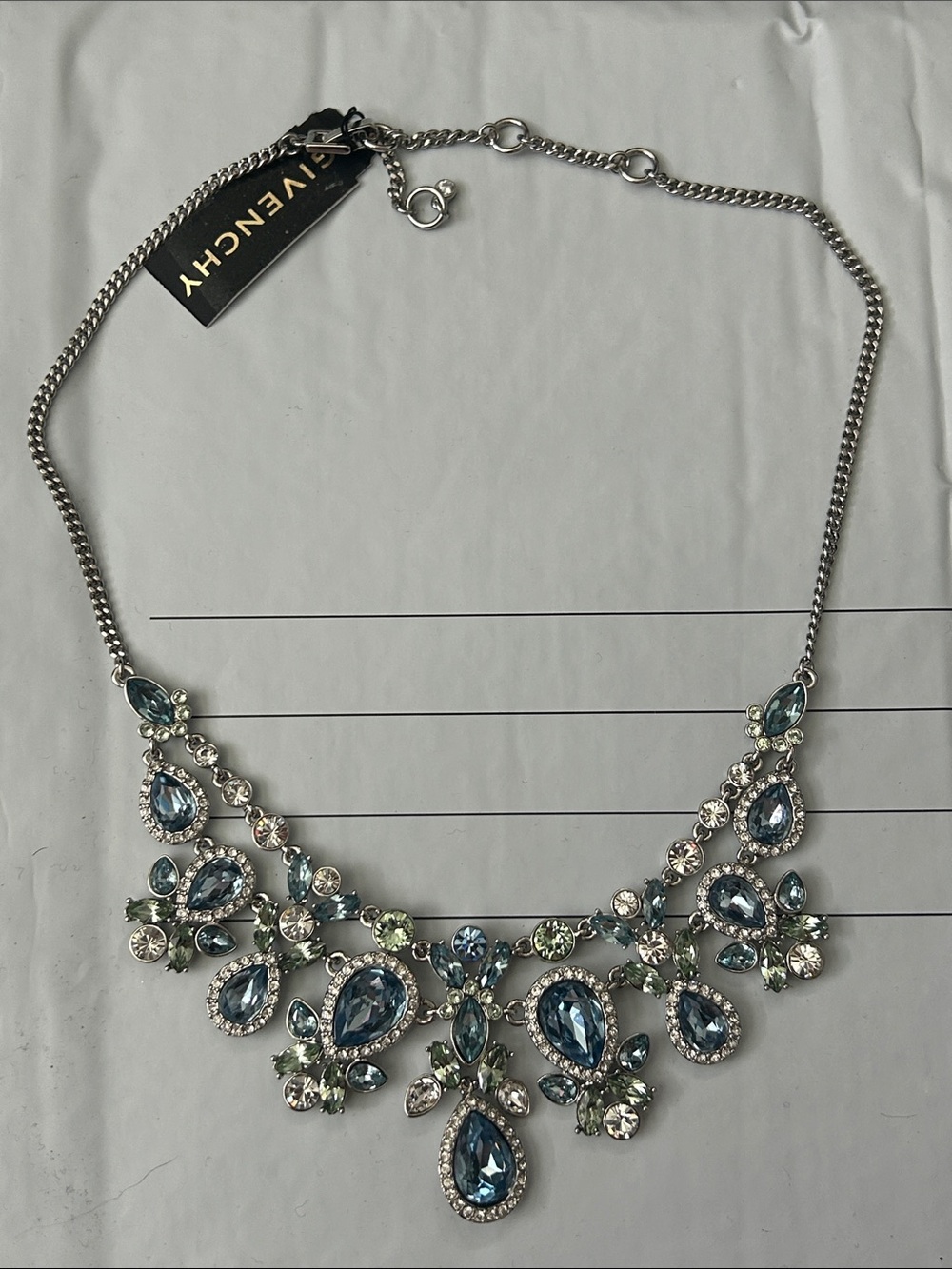 Givenchy Silver Necklace W Blue & Light Green Crystals+Park Lane Pink Earrings